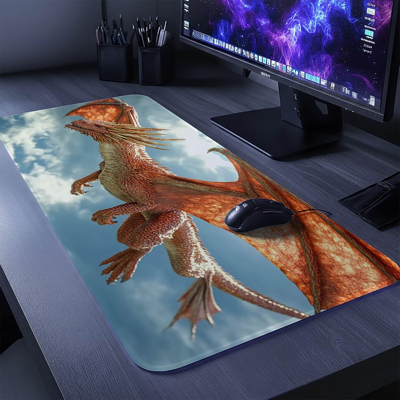 Smok Podkładka pod mysz XXL 1000x500x3mm Wodoodporna podkładka pod mysz z antypoślizgową gumową podstawą do laptopa Klawiatura Gracz PC Dekoracja Jesień Biuro Zwierząt DBYH-2314