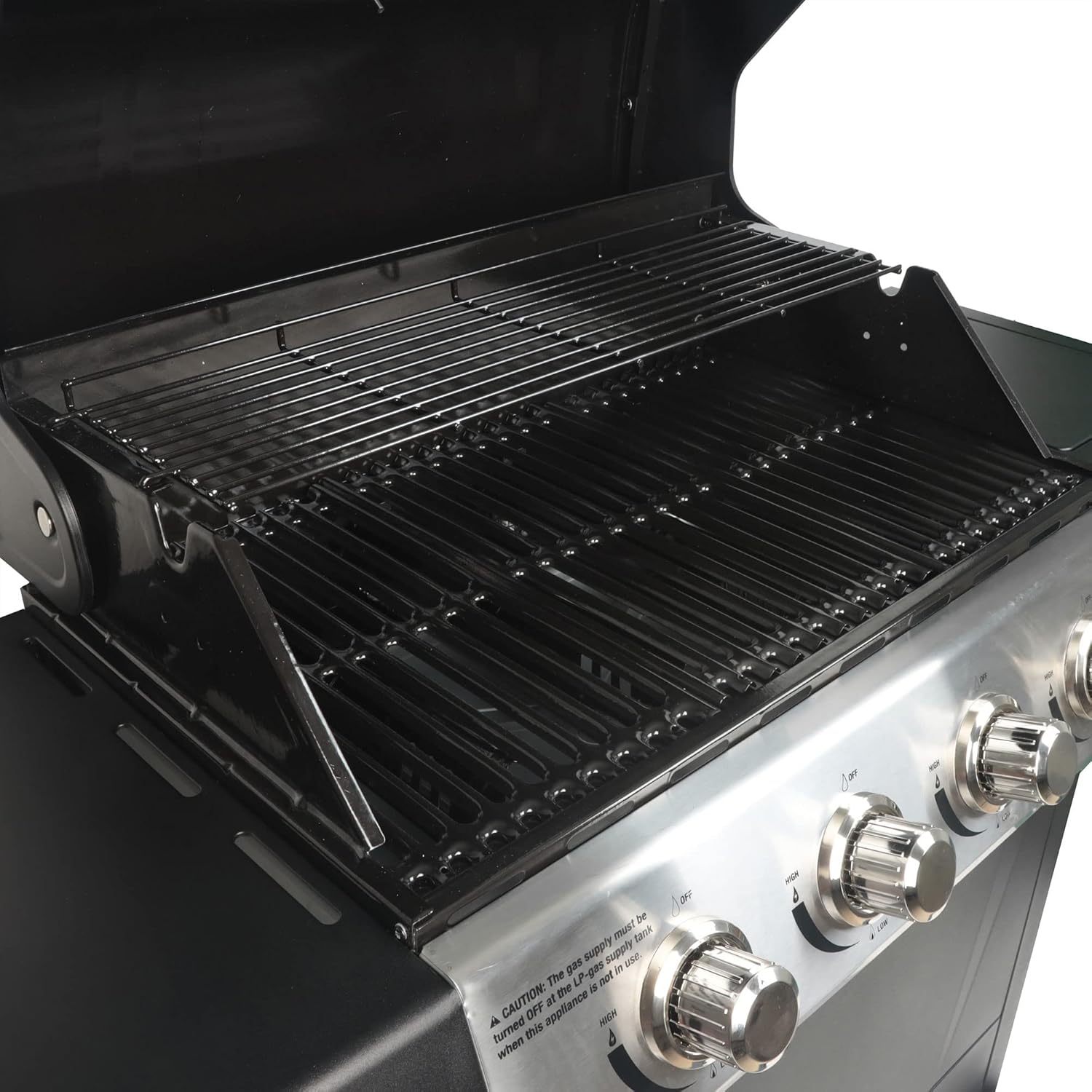Grill Boss 4 Burner Propane Gas BBQ, Portable w/ Lid, Wheels & Side Shelves, Black - Grilling Accessories and Equipment for Camping, Tailgating, Outdoor Barbecue and Cooking
