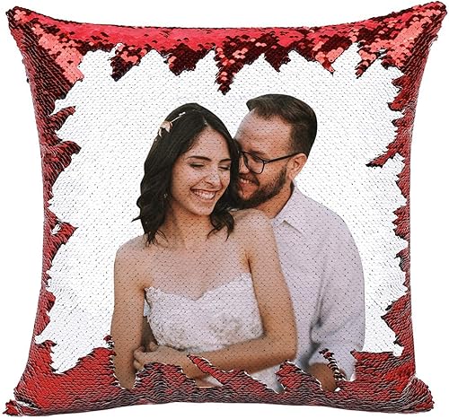 Vista 6 de LingLing Design - Almohada personalizada de lentejuelas, almohadas personalizadas con fotos, decoración mágica reversible del hogar, regalos Plateado
