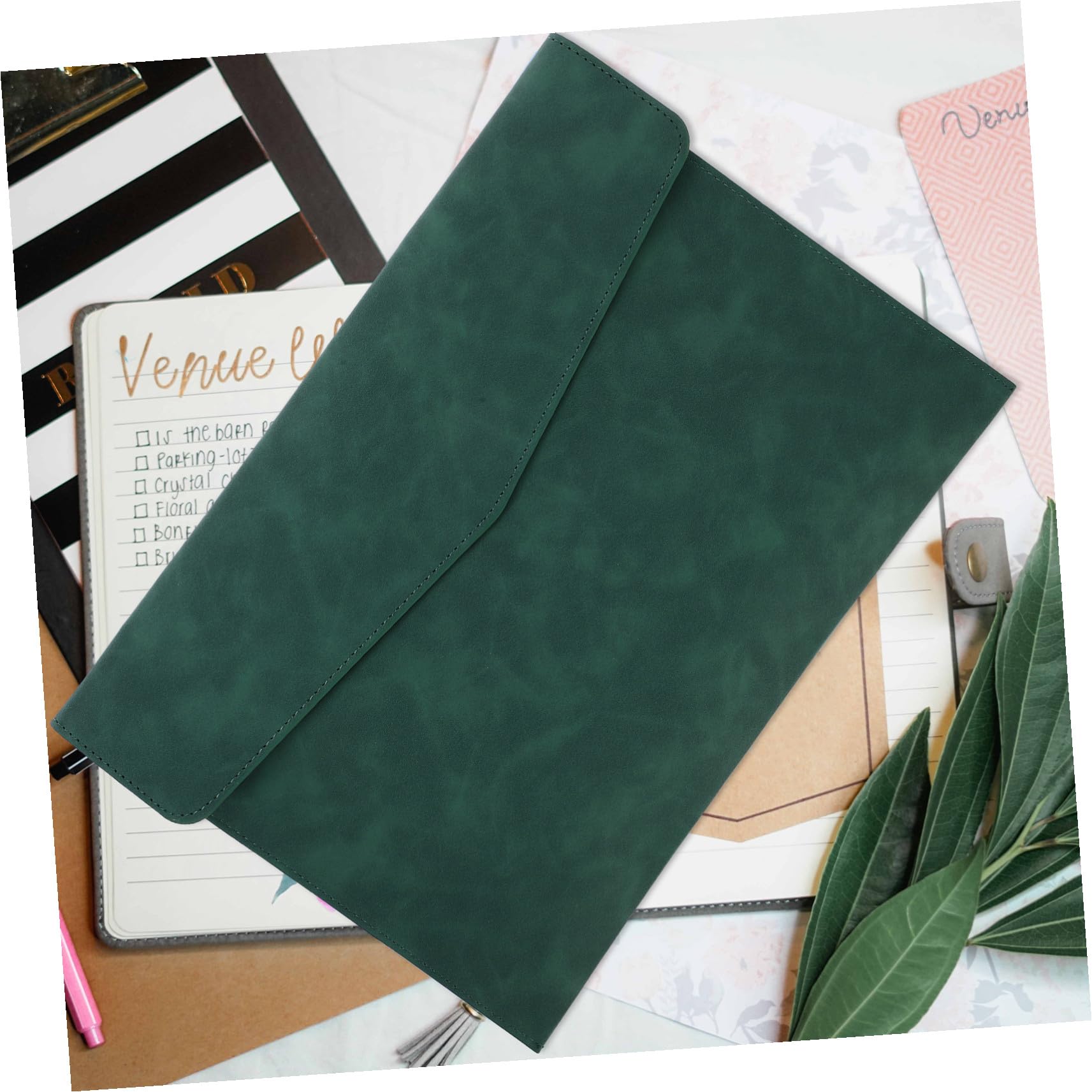 POPETPOP Pochette à Dossiers Paquet à Dossiers Vert Pliable en Simili Cuir pour Organiser Documents Portable pour Étudiants et Bureau