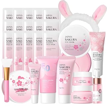INSEEK Sakura Skin Care Set for Teen Girls Women, Hydration Skincare Gift Set, Gentle Pore Cleanse, Lightweight Moisturizing for Soft, Supple-Looking Skin, Refreshes Dull-Looking Skin