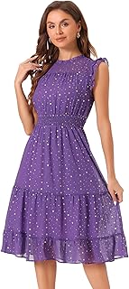 Casual Chiffon Midi Dress for Women's Sleeveless Smocked Waist Gilding Metallic Stars Party Dresses - Buy now