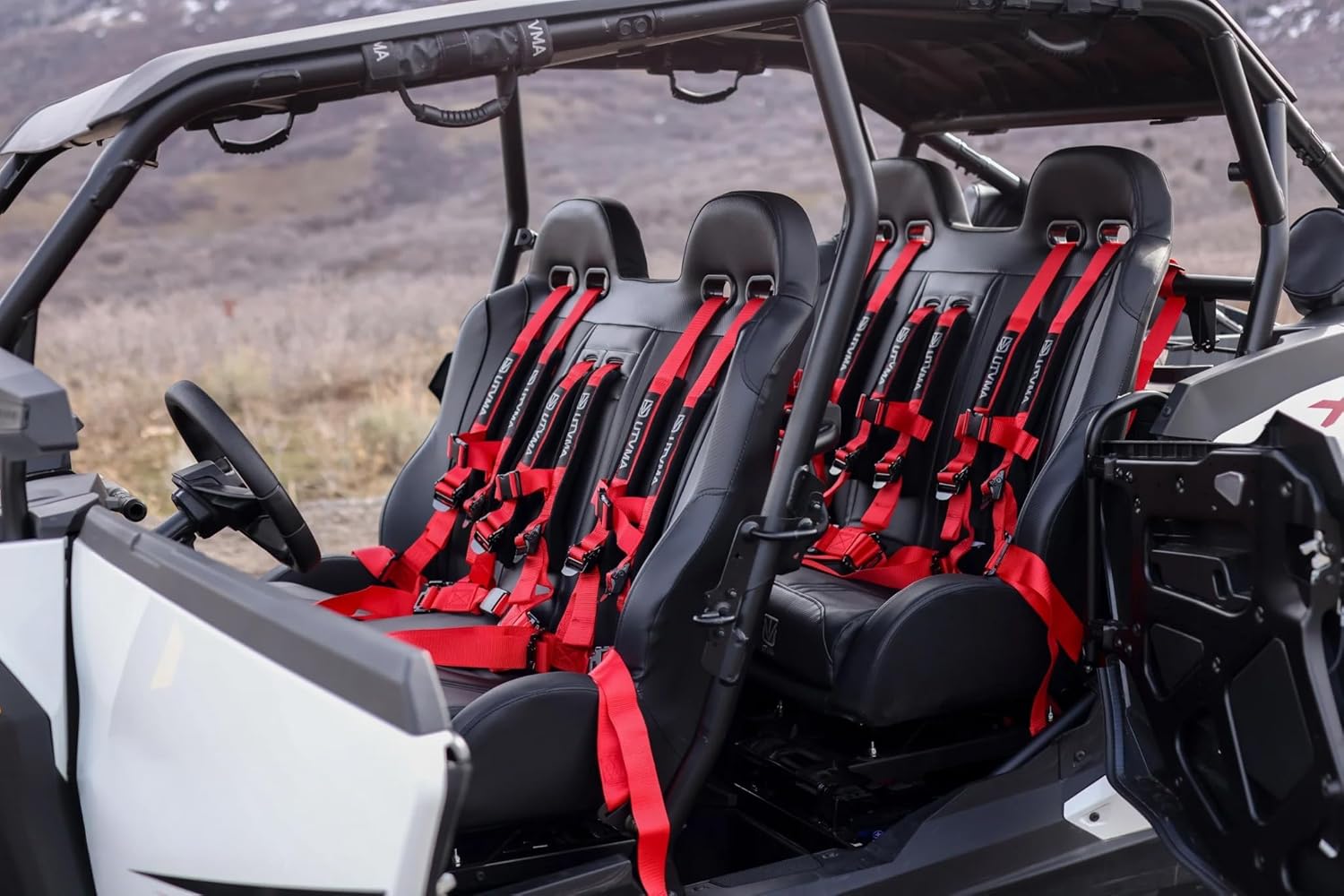 RZR 1000 Front or Rear Bench Seat with Harnesses – Fits 2024+ 2-Seater & 4-Seater Models – UTV Replacement Seat Kit (3 Black Off-road Harnesses + Black Bench Seat)