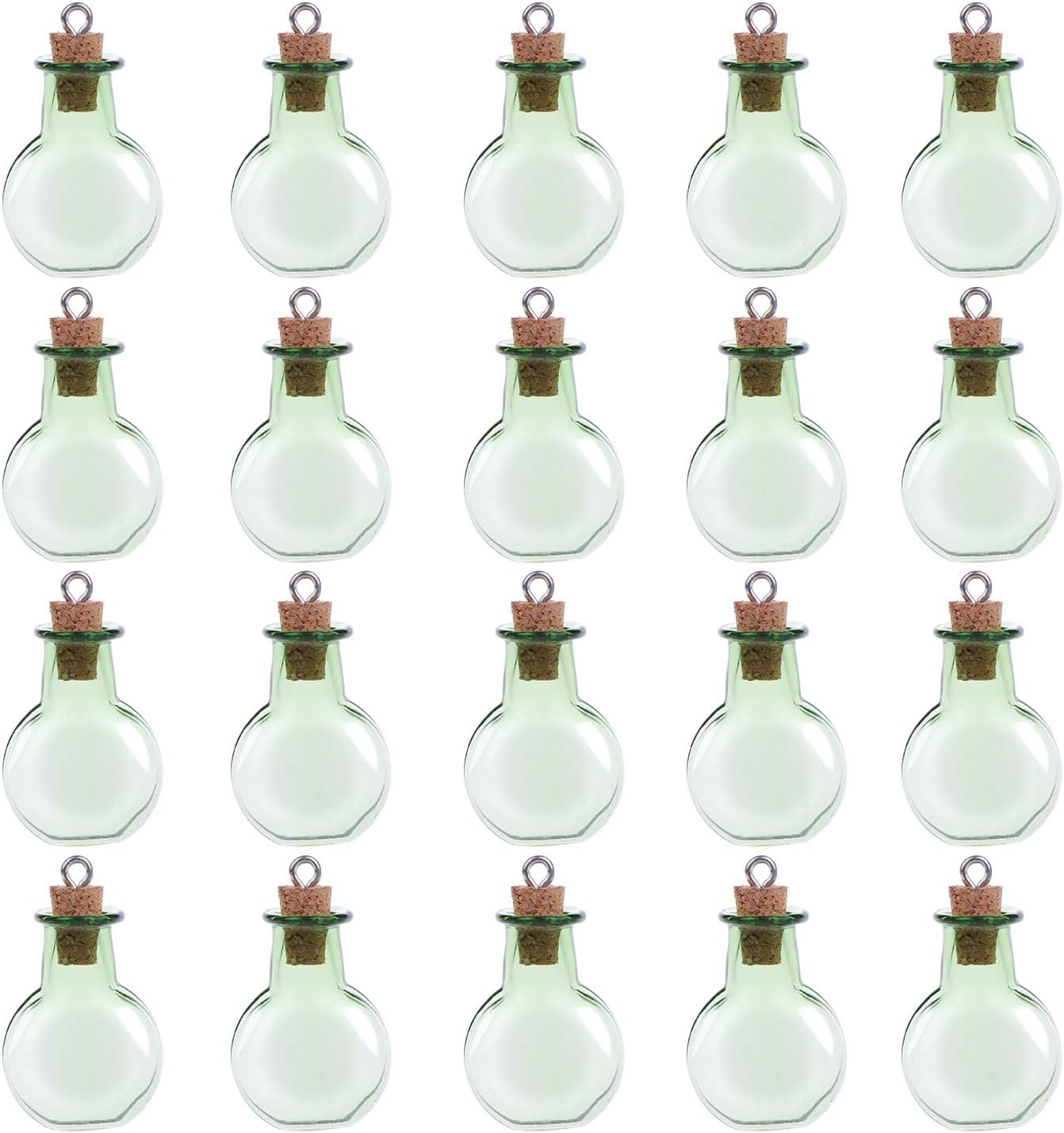 Coolty 20pcs Mini Glass Wish Bottles, Jars Vial with Wood Cork Stoppers for DIY Arts Crafts Decoration (Green)