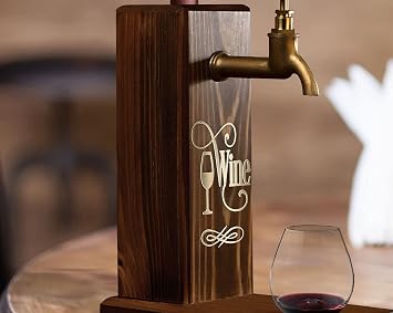 Bk Gift Natural Wooden Drink Stand with Custom Wine Printed Faucet, Drink Fountain, Birthday Gift, Home Gift, Beverage Dispenser