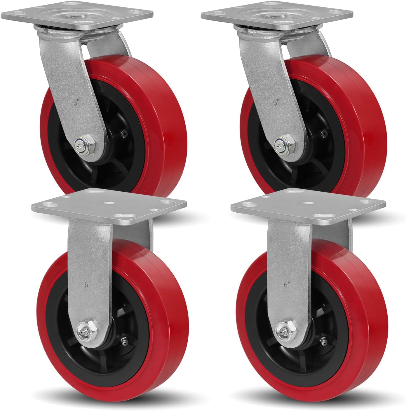 SY America 6" X 2" Caster Wheels, Heavy Duty Industrial Casters, Polyurethane on Polyolefin Core Wheel,Top Plate 4" x 4.5", 2 Rigid 2 Swivel,3600 LBS Load Capacity（Set of 4）