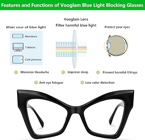 Miniatura 3 de VOOGLAM Lentes de bisagra de resorte de ojo de gato para mujer, luz azul y bloqueo UV400, marcos elegantes de acetato para computadora, teléfonos, TV