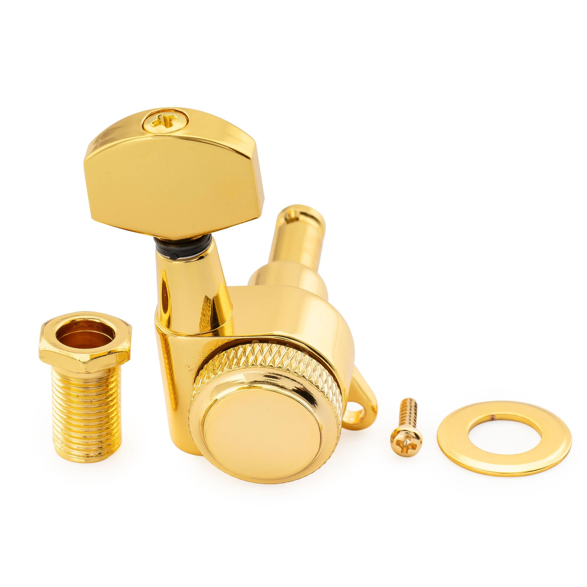 Musiclily Pro 6 en línea Clavijas de Afinación Bloqueo 18:1 Ratio Clavijeros Bloqueantes con Botón Hex Tornillo 45° para Guitarra Eléctrica tipo Strat Tele, Dorado