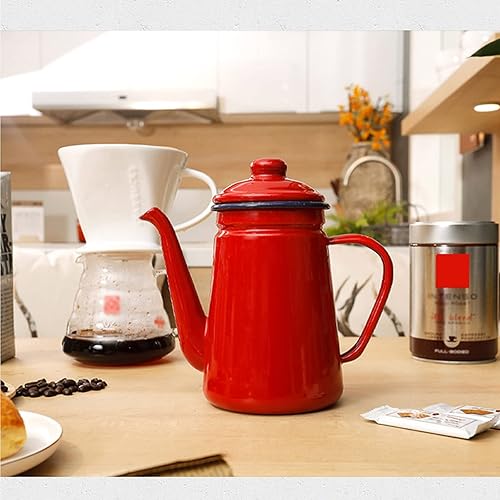 Miniatura 7 de Cafetera esmaltada con borde negro, jarra blanca para servir con boquilla esmaltada, caldera de café para campamento, tetera de té, jarra de agua