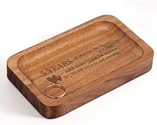 5th Anniversary Wedding Gifts for Wife, Husband – Handmade Acacia Wood Jewelry Tray, the Best Gift to Celebrate Five Years of Love.