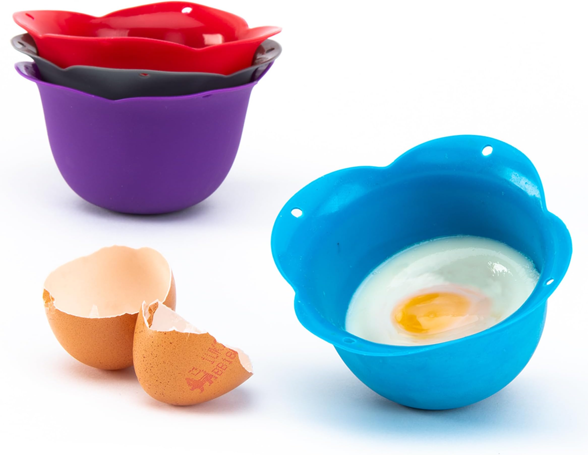 Kitzini Egg Poachers for Perfect Poached Eggs. 4 Silicone Egg Poacher Cups. BPA-Free Egg Coddler. Silicone Poached Egg Maker - Cooker, Boiler Steamer, Microwave Eggs. Easier Than a Poached Egg Pan