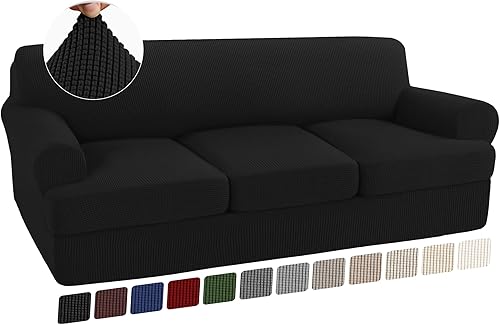 Miniatura 1 de Turquoize Fundas elásticas para sofá de 4 piezas con cojines en forma de T, fundas para muebles con 3 fundas individuales de cojín en forma de T,