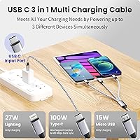 Vista 3 de Cable de carga múltiple USB C de 100W, cable de carga rápida 3 en 1 con chip E-Mark, USB C a múltiples conectores con puertos tipo C[100W]