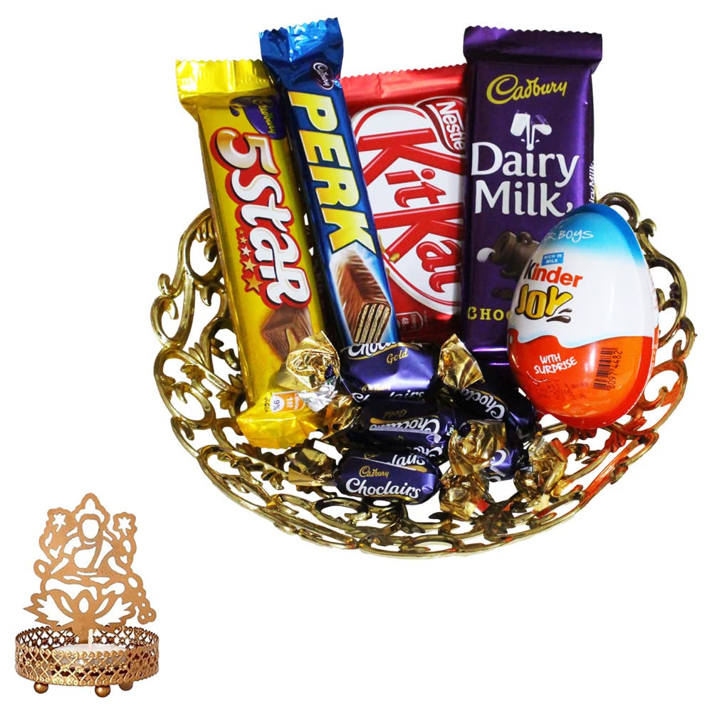 SFU E ComSFU E Com Tasty Chocolates with Kinder Joy Gift Hamper| Premium Diwali Chocolate Gift | laxmi ji Shadow Candle Holder with Chocolate Hamper | Chocolate Gift Hamper | 148