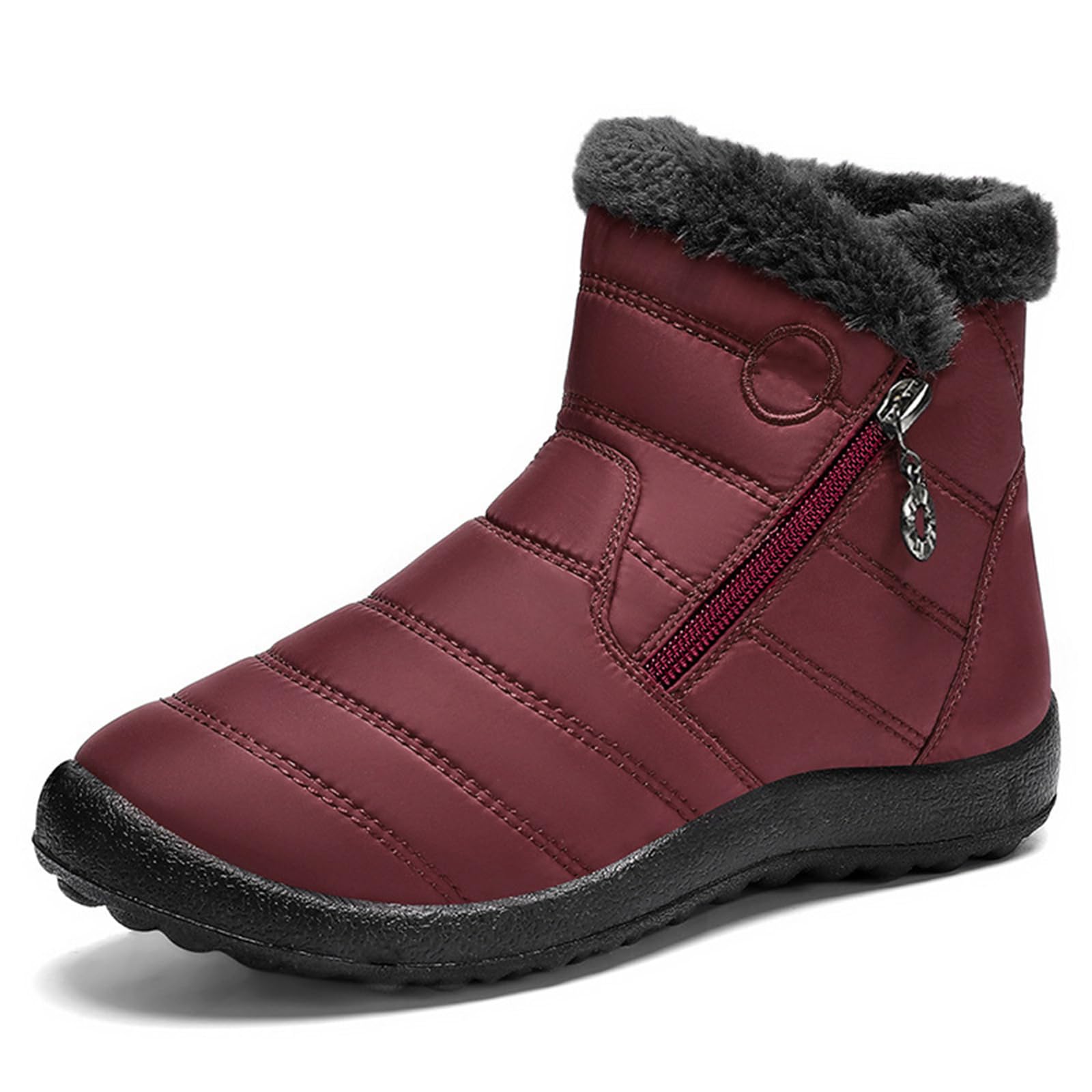 Womens Snow Boots Winter Fur Lined Ankle Boots Waterproof Side Zipper Boots Anti-Slip Warm Shoes for Women Outdoor