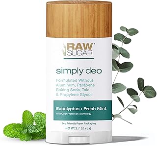 RAW SUGAR Aluminum Free Deodorant Stick, Simply Deo (Pack of 1) Whole Body Deodorant for Women & Men, Clean Formulated without Baking Soda, Talc & Parabens, Eucalyptus + Fresh Mint