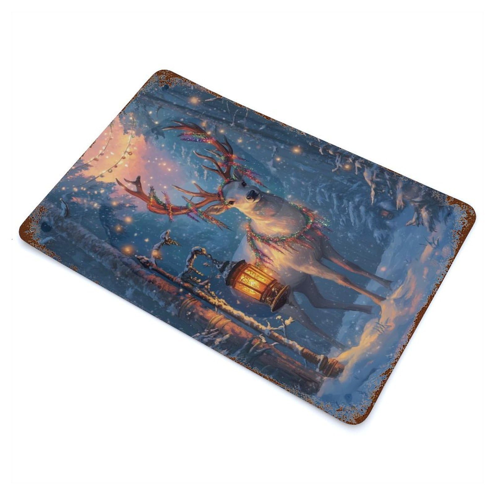Reindeer in Winter Wonderland Rust Effect Tin Sign 11.8"x7.9", Novelty Wall Decor for Garage, Pub Or Kitchen