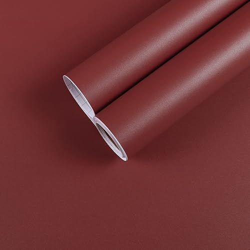 Miniatura 1 de Papel tapiz de color rojo oscuro para despegar y pegar, papel tapiz rojo grueso para dormitorio, 30 x 118 pulgadas, papel de pared autoadhesivo con