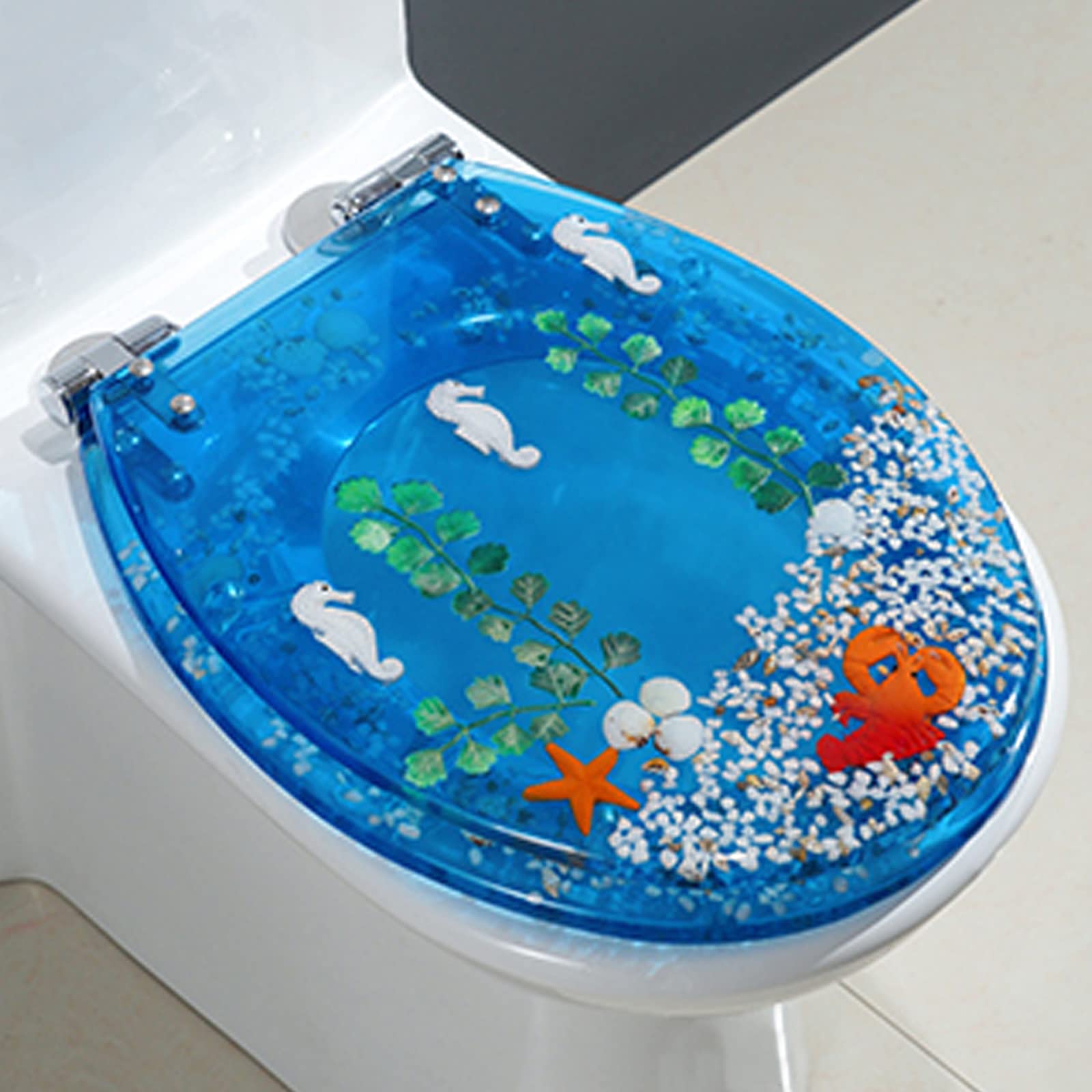 Transparenter WC-Sitz, Verdickte Soft Close EIN-Knopf-Schnellverschluss-WC-Abdeckung, Top-Installation Geeignet Für Familienbadezimmer(Color:B)