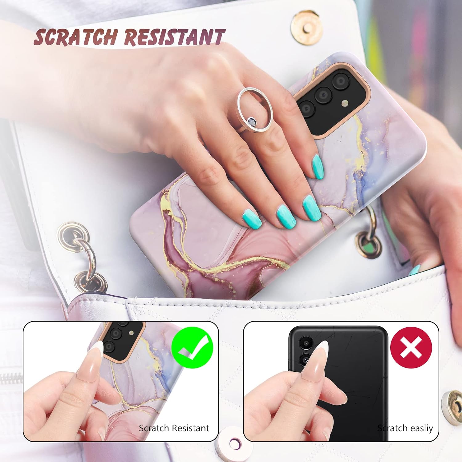 KSWOUS for Samsung Galaxy A13 5G Case with Screen Protector[2 Pack], Marble Pattern 3 in 1 Shockproof Heavy Duty Hybrid Full Body Protection Hard PC Soft TPU Bumper Cover for Women Girls, Rose Gold