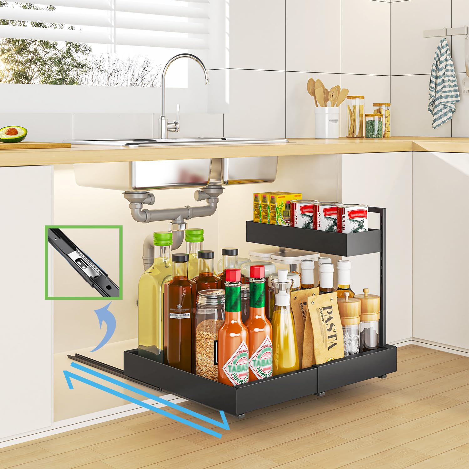 YunNasi Extensible Rangement Sous Evier, Organisateur Cuisine 2 Niveaux, Rangement et Organisation de Cuisine, Tiroir Coulissant Cuisine pour Salle de Bain, Armoire, Placard (Blanc)