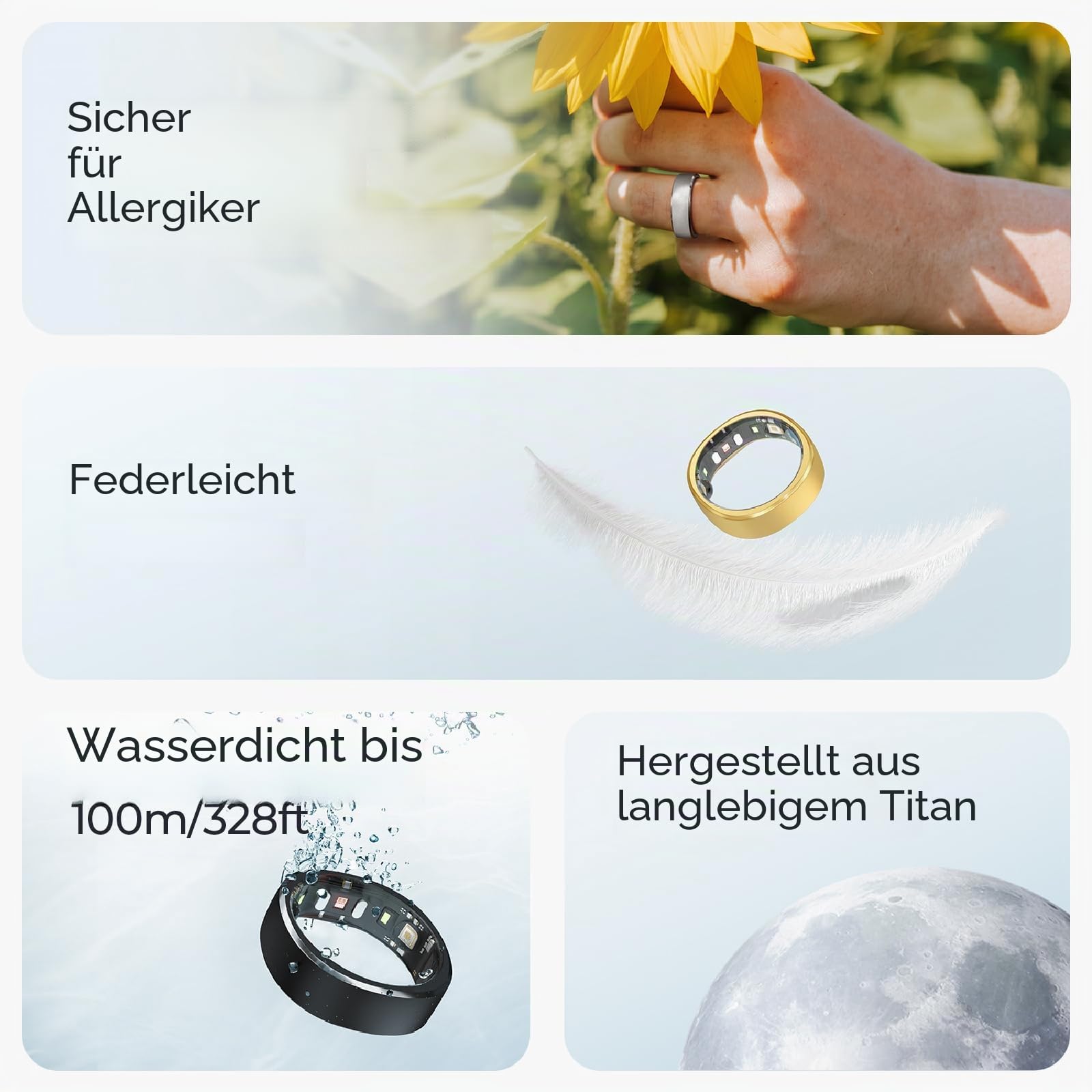 RingConn Gen 1 Smart Ring für Frauen/Herren, ohne App-Abonnement, Size First mit Größenkit, 7 Tage Akkulaufzeit, Fitness- und Schlaftracker, kompatibel mit iOS & Android (Schwarz, Größe 8)