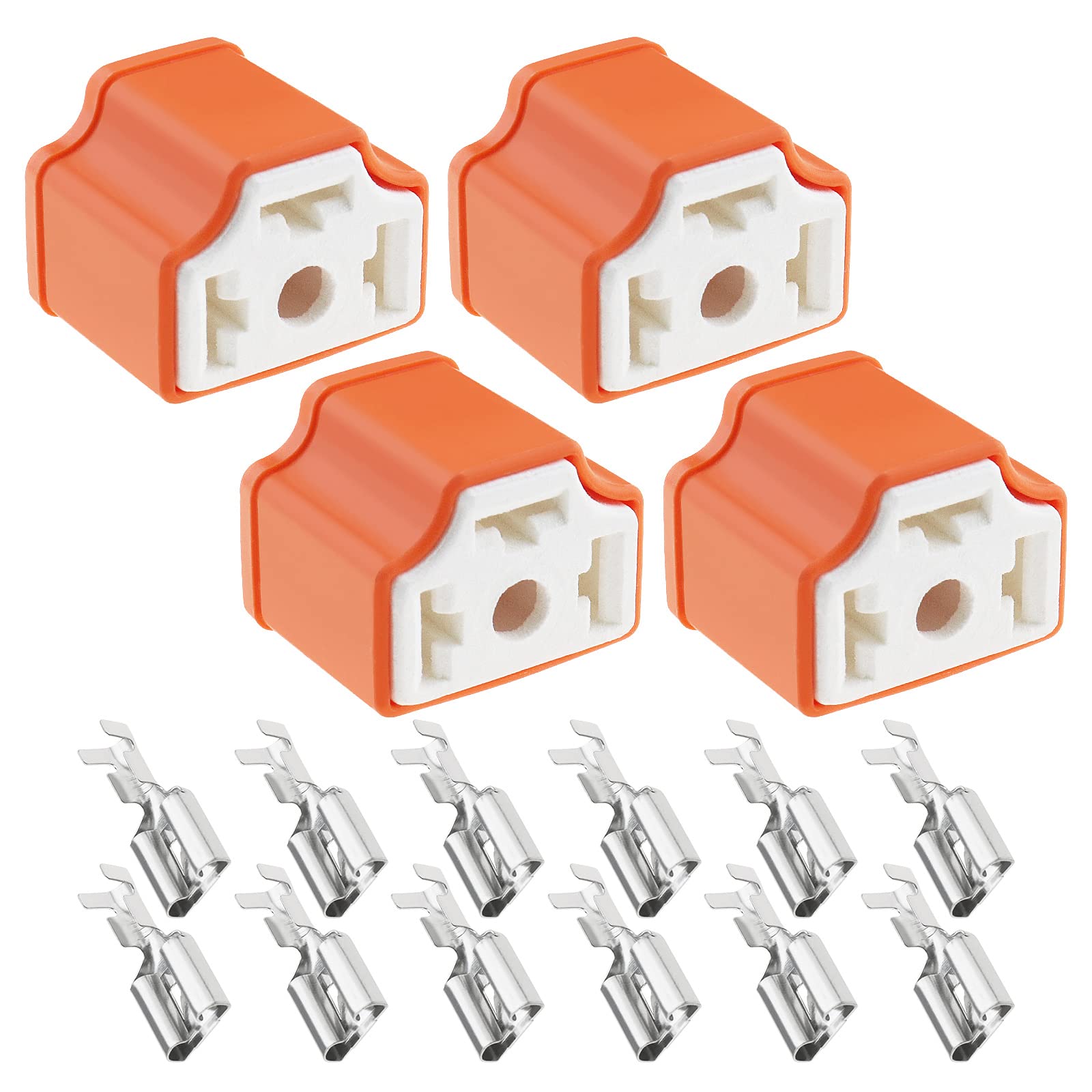 4Pcs 3 Pin H4 Headlight Sockets Replacement 3 Pin Connector Plug Socket Headlight Harness Connector with 12x Terminals Car Accessories 55 W Orange