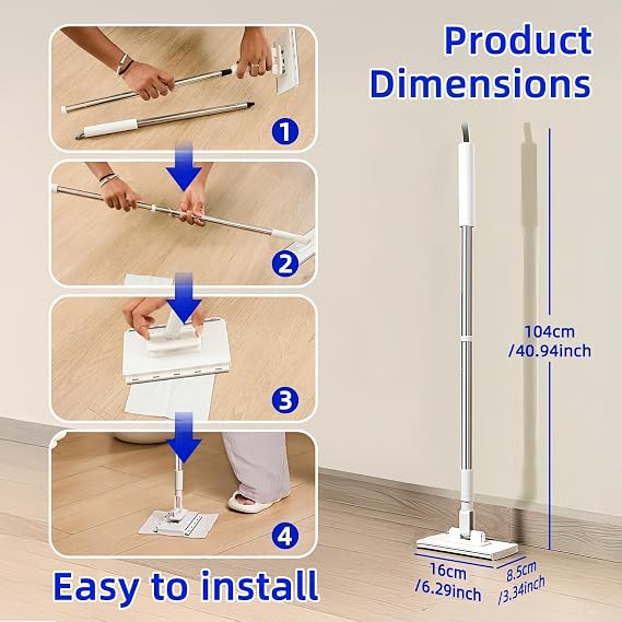 Snap Grip Mini Mop, Zero Touch Mini Mops, Gap Dust Cleaner Flat Mops with Locking Head & Sweeping Cloths, 92cm Long Handle Mopping Sweeper Stick for Multi Cleaning (1*mop+5*Cloth) 7-14 Days delivery