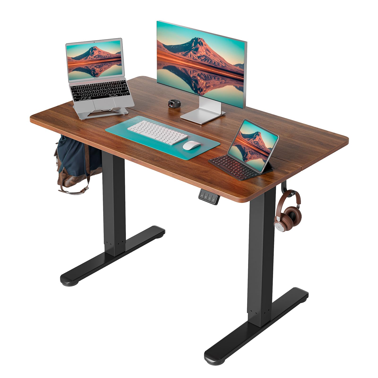 Cubiker Standing Desk, Stand up Height Adjustable Home Office Electric Desk, 40 x 24 Inch Sit Stand Desk with Splice Board, Black Walnut Desktop