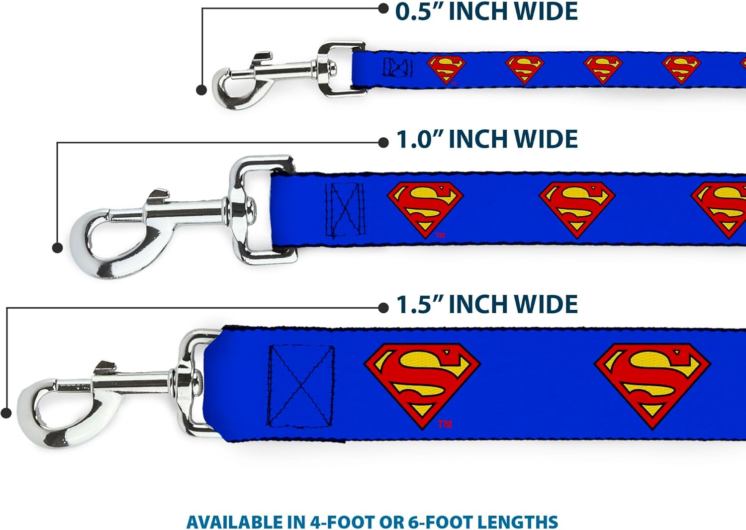 Buckle-Down Dog Leash Superman Shield Blue Available In Different Lengths And Widths For Small Medium Large Dogs and Cats, 6 Feet Long - 1.5" Wide, Multicolor (DL-6FT-WSM001-W)