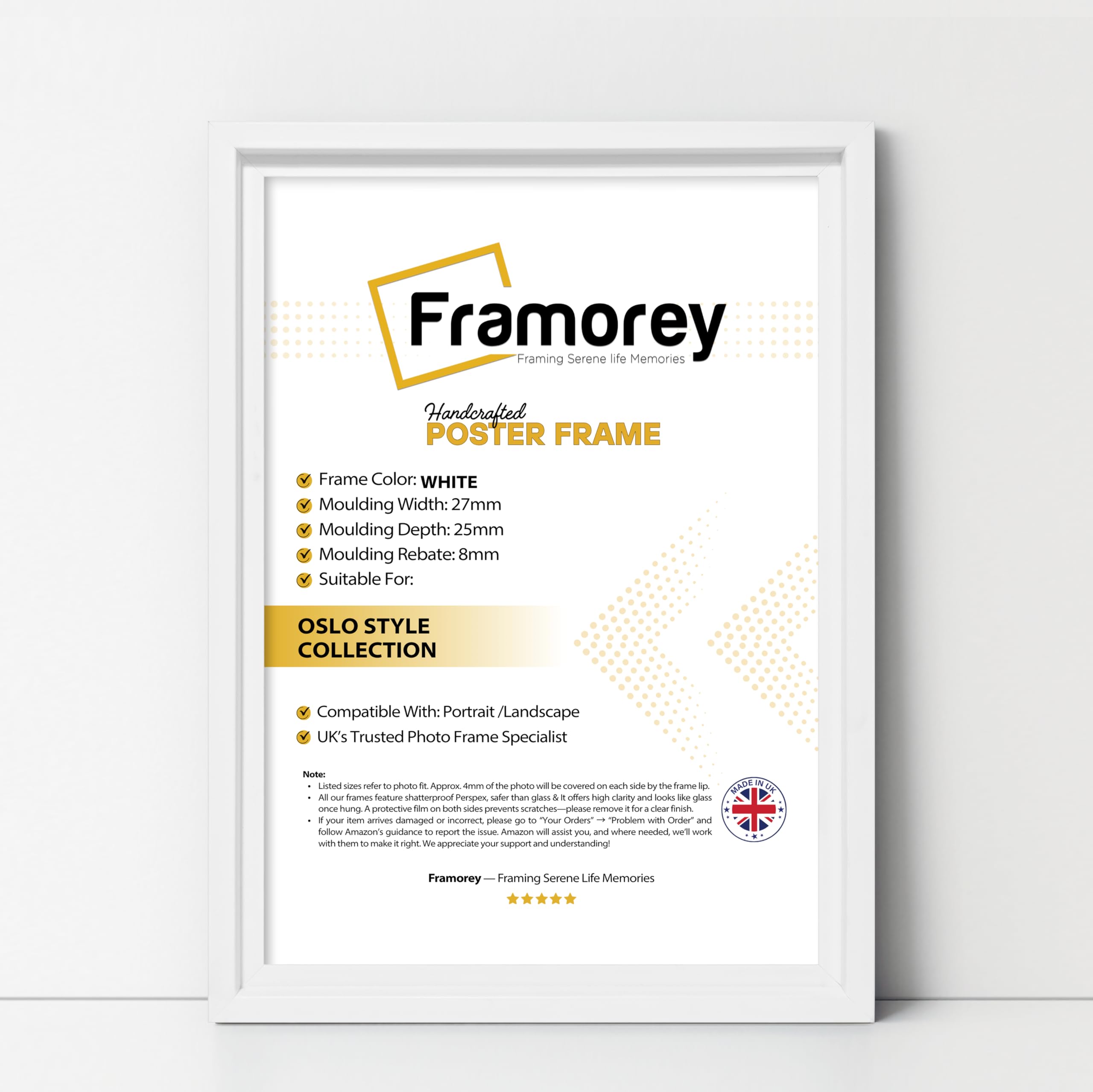 FRAMOREY Oslo Style Picture Frame, 9x7 Inch Size White Photo Frame, Wall Hanging Oxford Poster Frames, Best Photo Frame For Birthday Gift