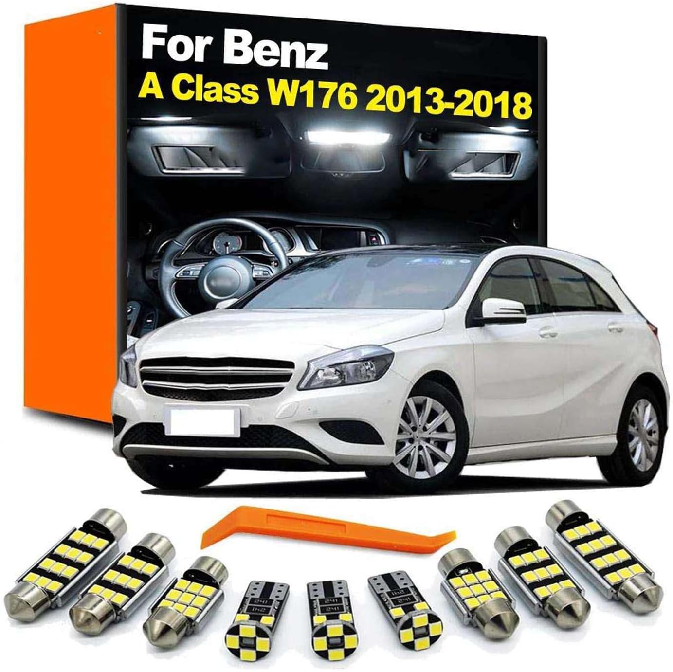 15Pcs LED Interior Light Kit, for Mercedes Benz A Class W176 2013-2018 A180 A200 A250 Foot Door Reading Trunk Lamp
