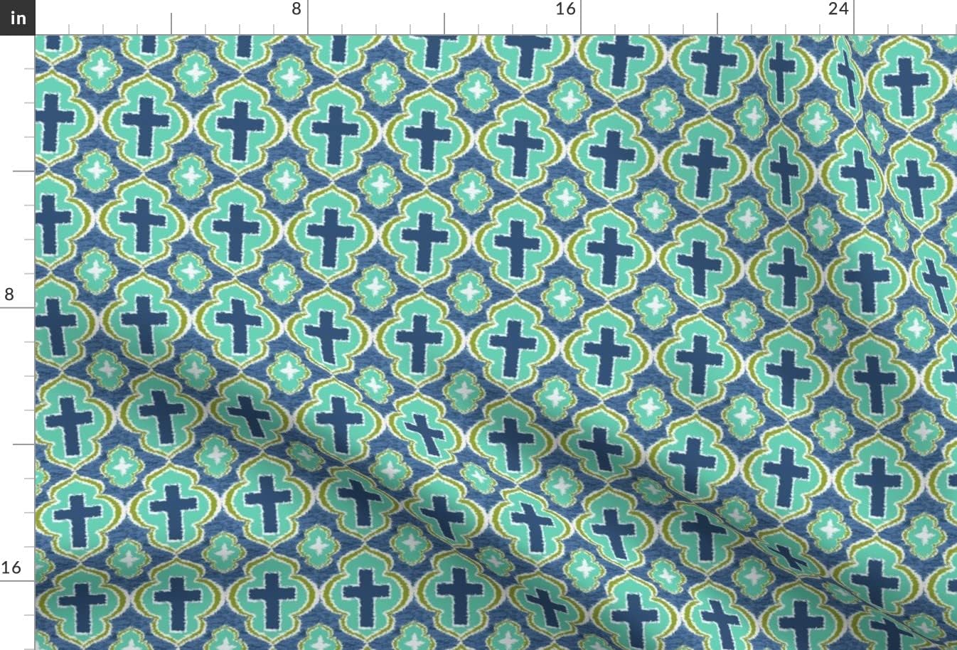 Spoonflower Fabric - Christian Cross Blue Green Bible Church Printed on Petal Signature Cotton Fabric by The Yard - Sewing Quilting Apparel Crafts Decor