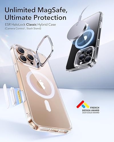 Vista 68 de ESR - Funda para iPhone 15 compatible con MagSafe, funda protectora de grado militar con soporte integrado, cubierta trasera resistente a