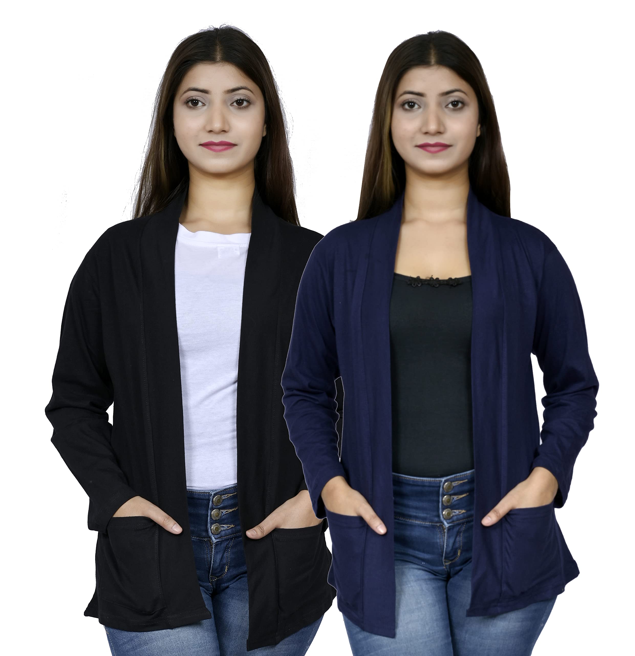 KG Best Collection Women Pocket Shrug Pack of Two(Black,NayBlue)-picture-13