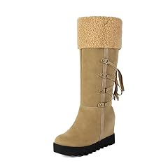 UFEDO Casual Women Wedge Heel Snow Boots Internal Increase Suede Knee High Boots