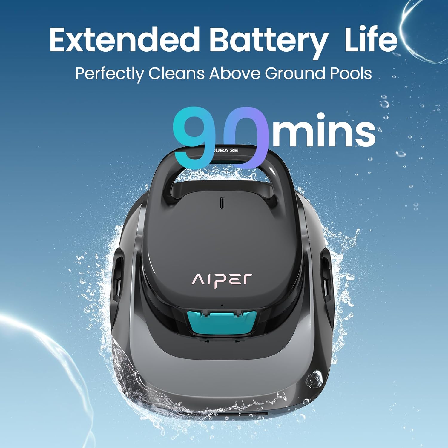 AIPER Scuba SE Cordless Pool Cleaner with 90-Min Runtime, Smart Self-Parking, Lightweight, Pool Vacuum for Above Ground Flat Pools up to 860 Sq.ft