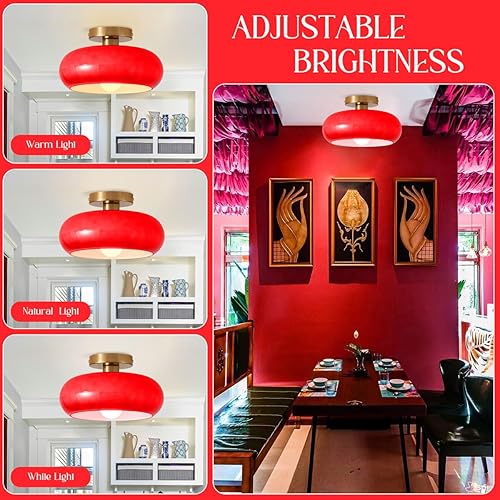 Miniatura 10 de Qufute Lámpara de techo de cristal de montaje empotrado, moderna, cerca del techo, con cúpula naranja, lámpara de techo interior de 11 pulgadas para