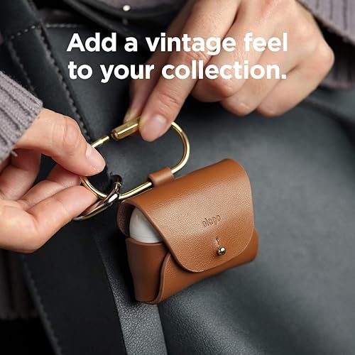 Miniatura 4 de elago Funda de cuero compatible con AirPods Pro 2 Generation y AirPods Pro - Funda de cuero genuino con llavero, colores lujosos, soporte de anillo