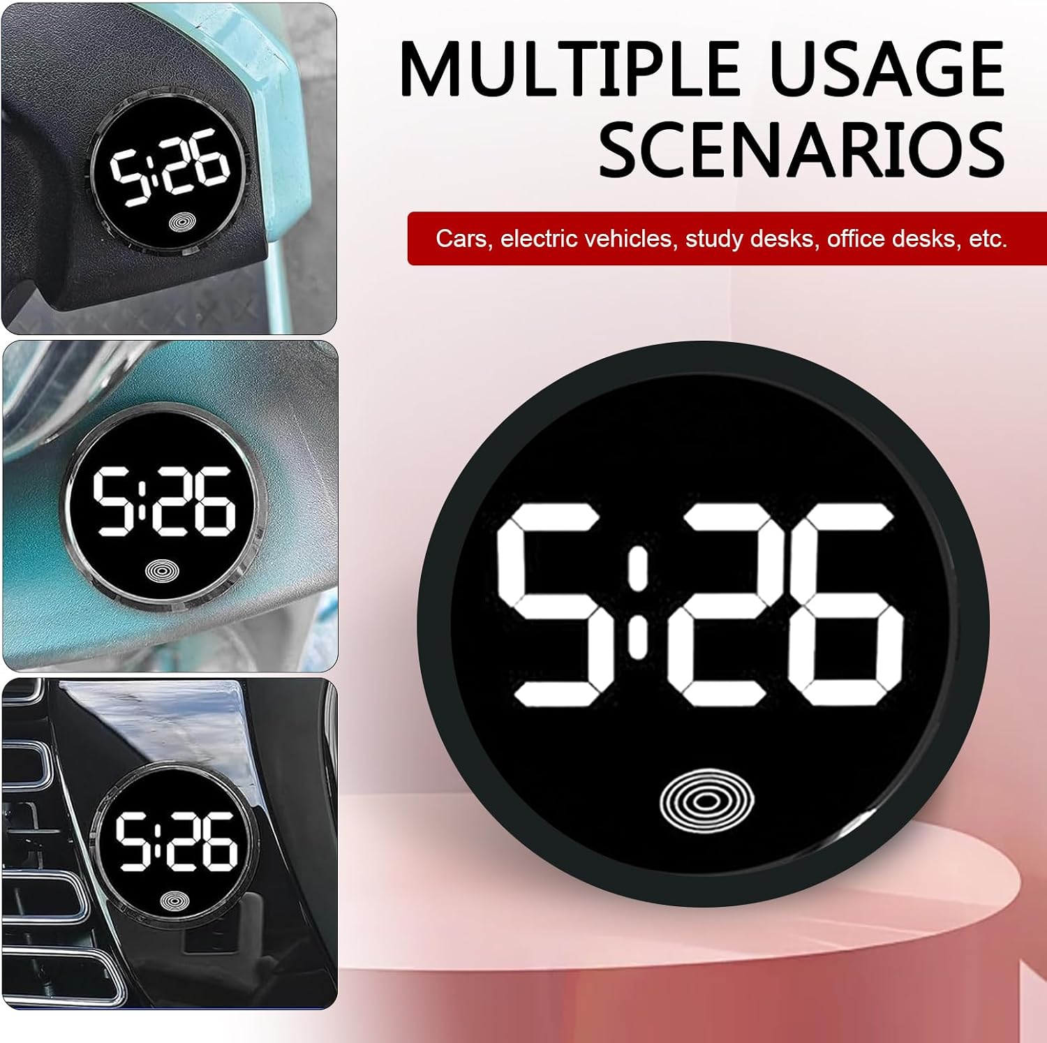 1 PC Mini LED Digital Clock, Self-Adhesive Digital Dashboard Display Clock, Luminous LED Time Touch Watch, Universal for Most Cars, Trucks, SUVs (White)