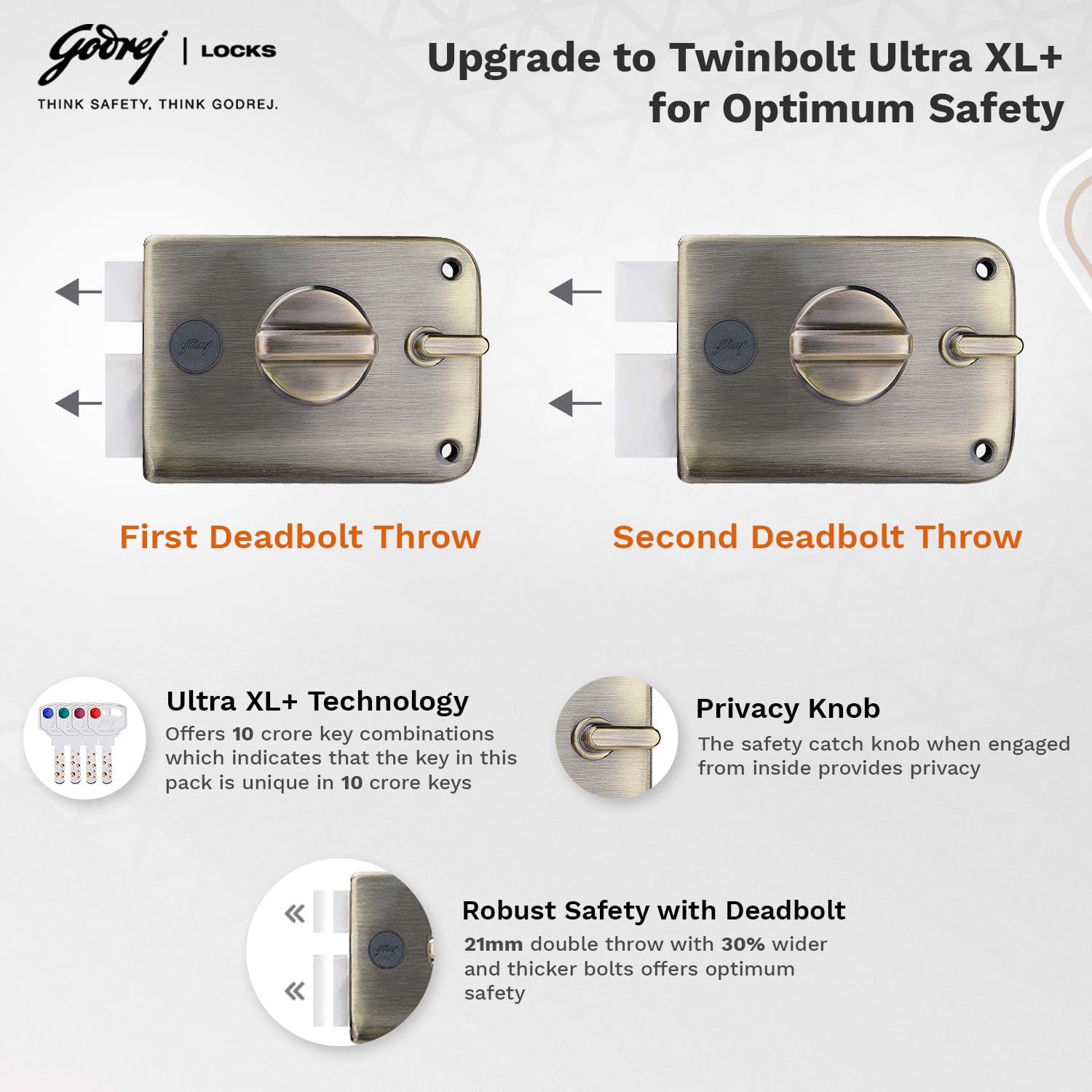 Godrej Ultra XL+ Deadbolt - Antique Brass Security Lock -3 Godrej Ultra XL+ Deadbolt - Antique Brass Security Lock -3