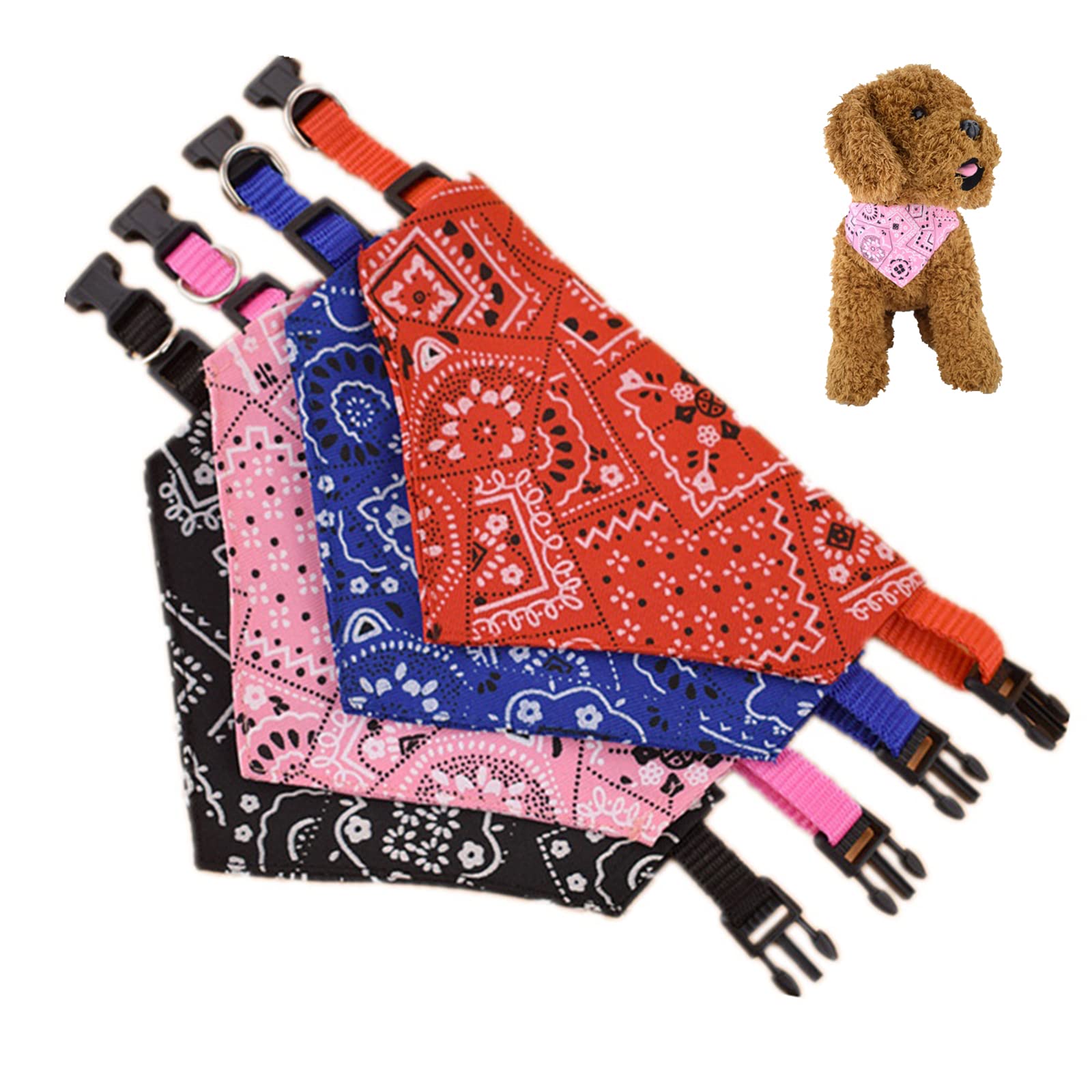 MeiyiZheng 4 bandanas para perro, collares personalizados para perro, bufanda bohemia, cuello triangular, ajustable, lavable, accesorios de disfraz para perros pequeños y medianos, cachorros y gatos