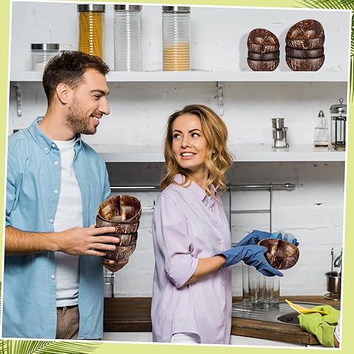 Miniatura 3 de Domensi Juego de 24 cuencos de coco y cucharas de madera, 12 cuencos reutilizables para batidos de Buda con utensilios para servir, cubiertos de