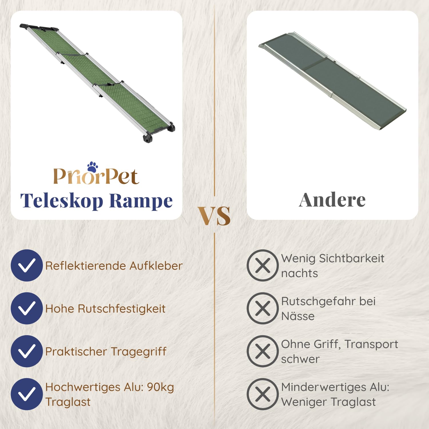 Hunderampe Auto Klappbar - Stabile und rutschfeste Hundeleiter Auto & SUV bis zu 90kg Belastbar - Teleskop Alu Rampe für große Hunde - Reflektierende Seiten - Hundetreppe - Befestigungsclip - Grün