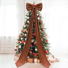 Giant Bow Decor Christmas Tree Topper Decoration Big Bows for Room Wall Backdrop 75x18 Inch Ribbon Tie for Wedding Christmas Fall Birthday Party Baby Shower Supplies(Brown,Velvet)