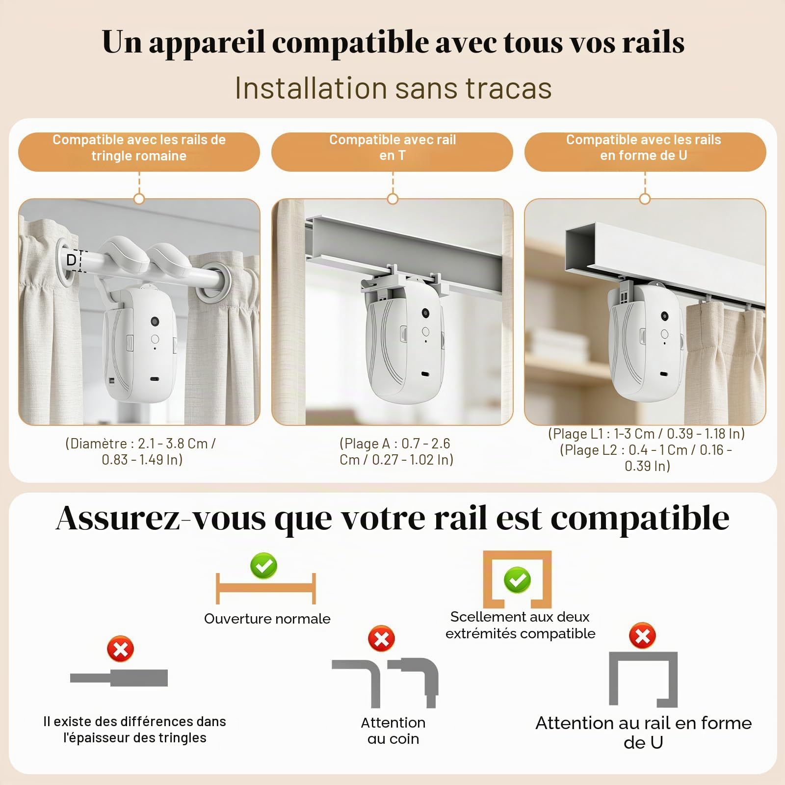 Ouvre-Rideau Électrique Avec Télécommande,Ouvre-Rideau Automatique Pour Tringle/Rail,Ouverture Et Fermeture Des Deux Côtés,Moteur Silencieux Haute Performance,Ouverture Et Fermeture À Distance