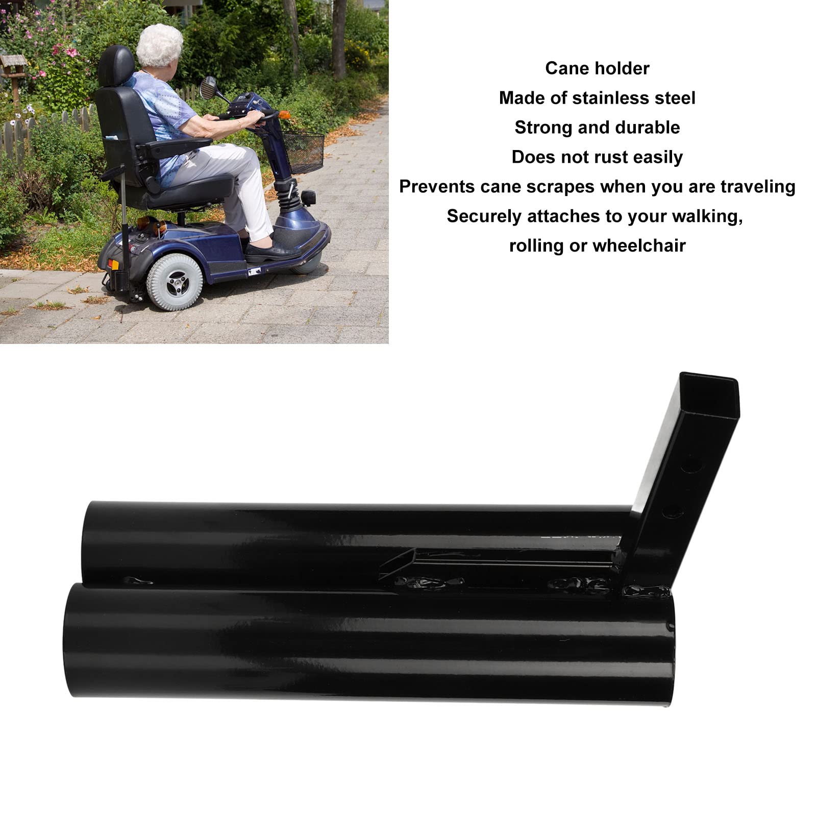 Supporto per Bastone a Doppio Tubo, in Acciaio Inossidabile, per Deambulatori, Rollator e Sedie a rotelle.