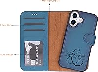 Vista 6 de Funda tipo cartera de piel prémium para iPhone 17, bloqueo RFID, diseño desmontable 2 en 1 con ranuras para tarjetas, funda de piel de vaca azul