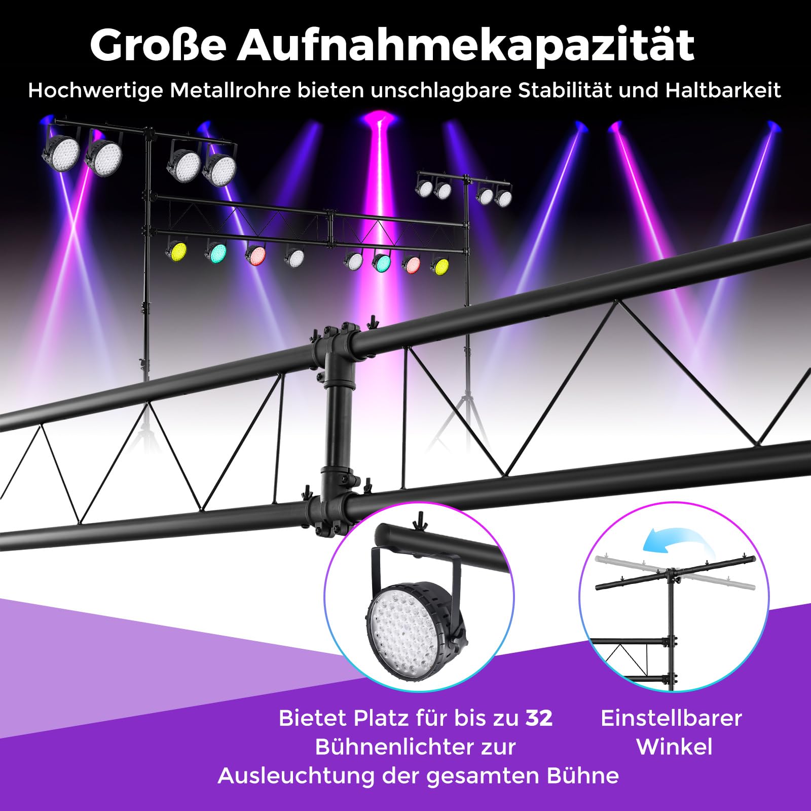 GYMAX 3,5 m Lange DJ-Lichtstativ, Lampensaktiv 180-350 cm höhenverstellbar, Lichteffekt Lichtanlage Set mit einziehbaren T-Stangen bis 100kg Belastbar, Leuchtenstativ für Konzerte, Theater & Partys