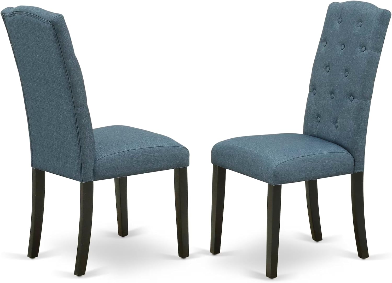 East West Furniture V696CE121-7 7 Piece Dining Room Set Consist of a Rectangle Dining Table with V-Legs and 6 Mineral Blue Linen Fabric Parson Chairs, 36x60 Inch, Multi-Color